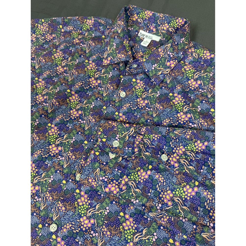 Bar III Slim Fit Stretch Shirt Mens XL Purple Floral Coral Reef Print Cotton